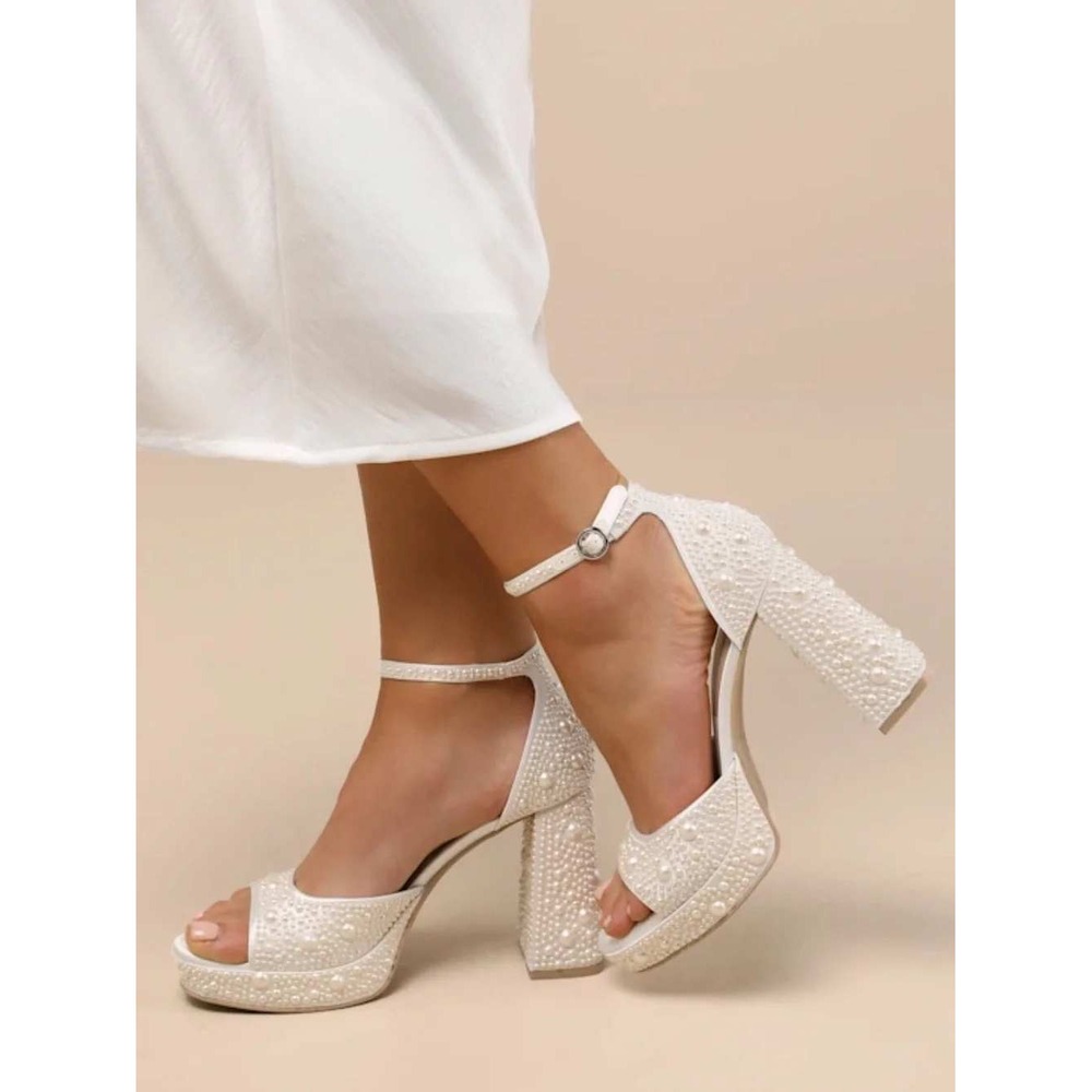 Dolce Vita Pandro Pearl Wide Platform Sandals White Satin 8.5W Wedding Heels